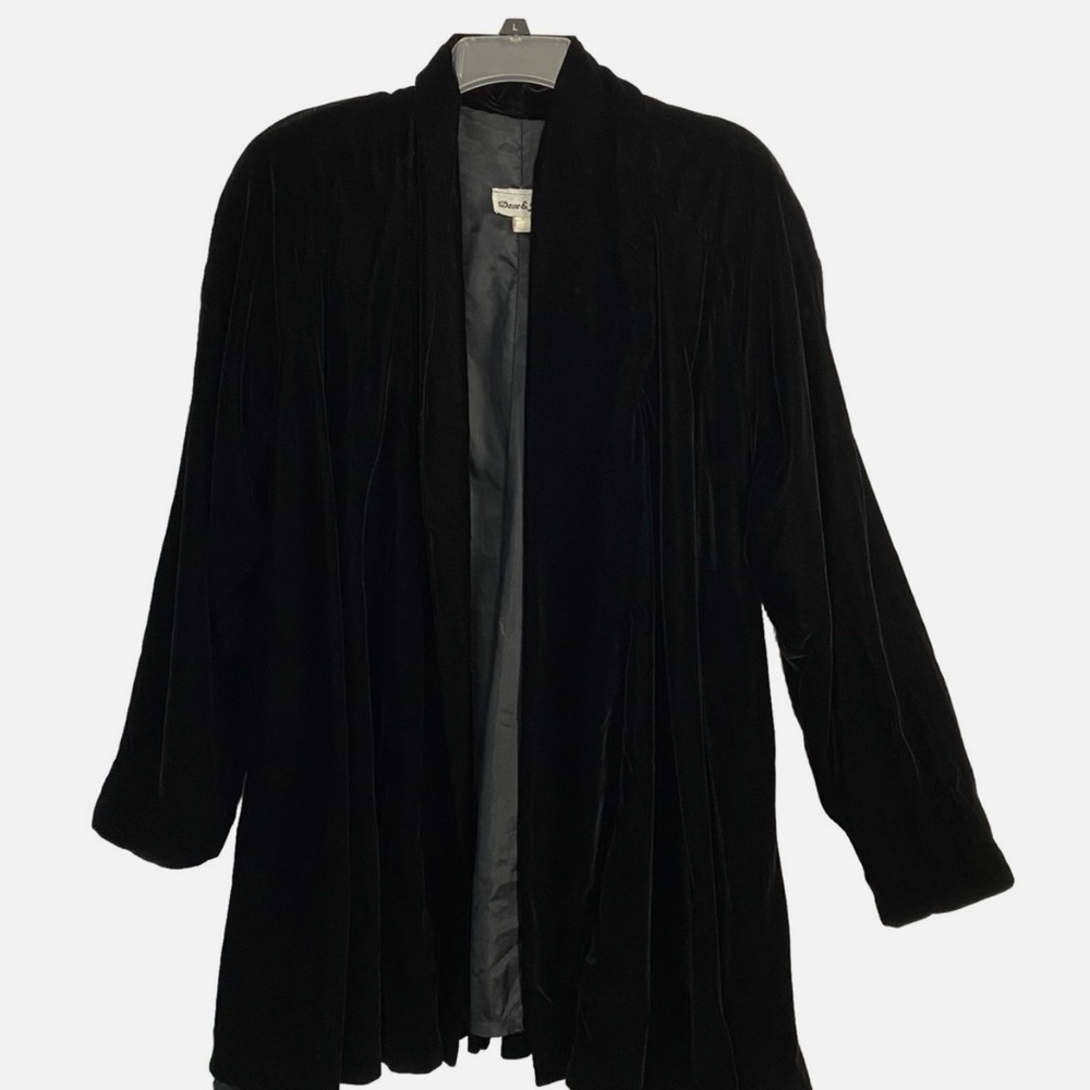VTG Velvet Open Cardigan Black Dave & Johnny L 80s USA 90s Women's Mid Length - Picture 5 of 7